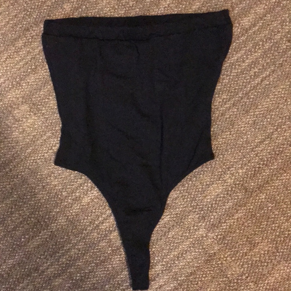 black strapless bodysuit